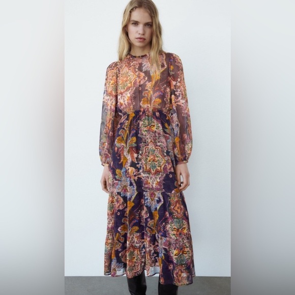Zara Dresses & Skirts - ZARA Boho Paisley Midi Dress – Size S